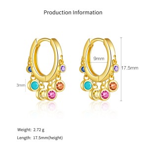 925 Sterling Silver Multi-Color Zircon Charm Hoops 60300228