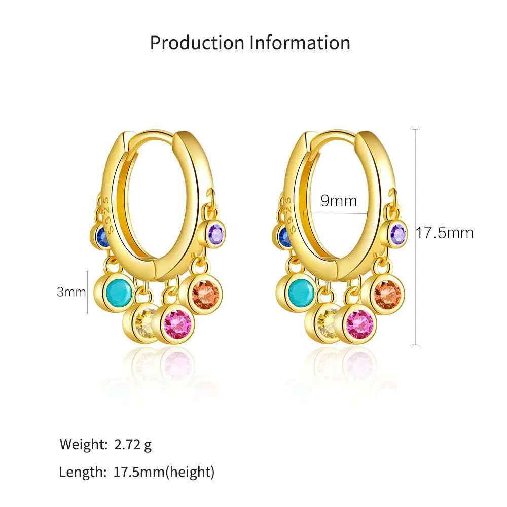 925 Sterling Silver Multi-Color Zircon Charm Hoops 60300228 - image2