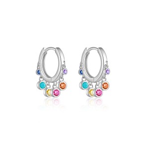 925 Sterling Silver Multi-Color Zircon Charm Hoops 60300228