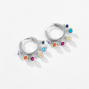 925 Sterling Silver Multi-Color Zircon Charm Hoops 60300228
