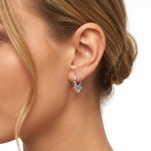 925 Sterling Silver Multi-Color Zircon Charm Hoops 60300228
