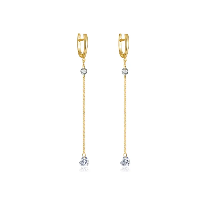 925 Sterling Silver Heart Zircon Tassel Earrings 60300229