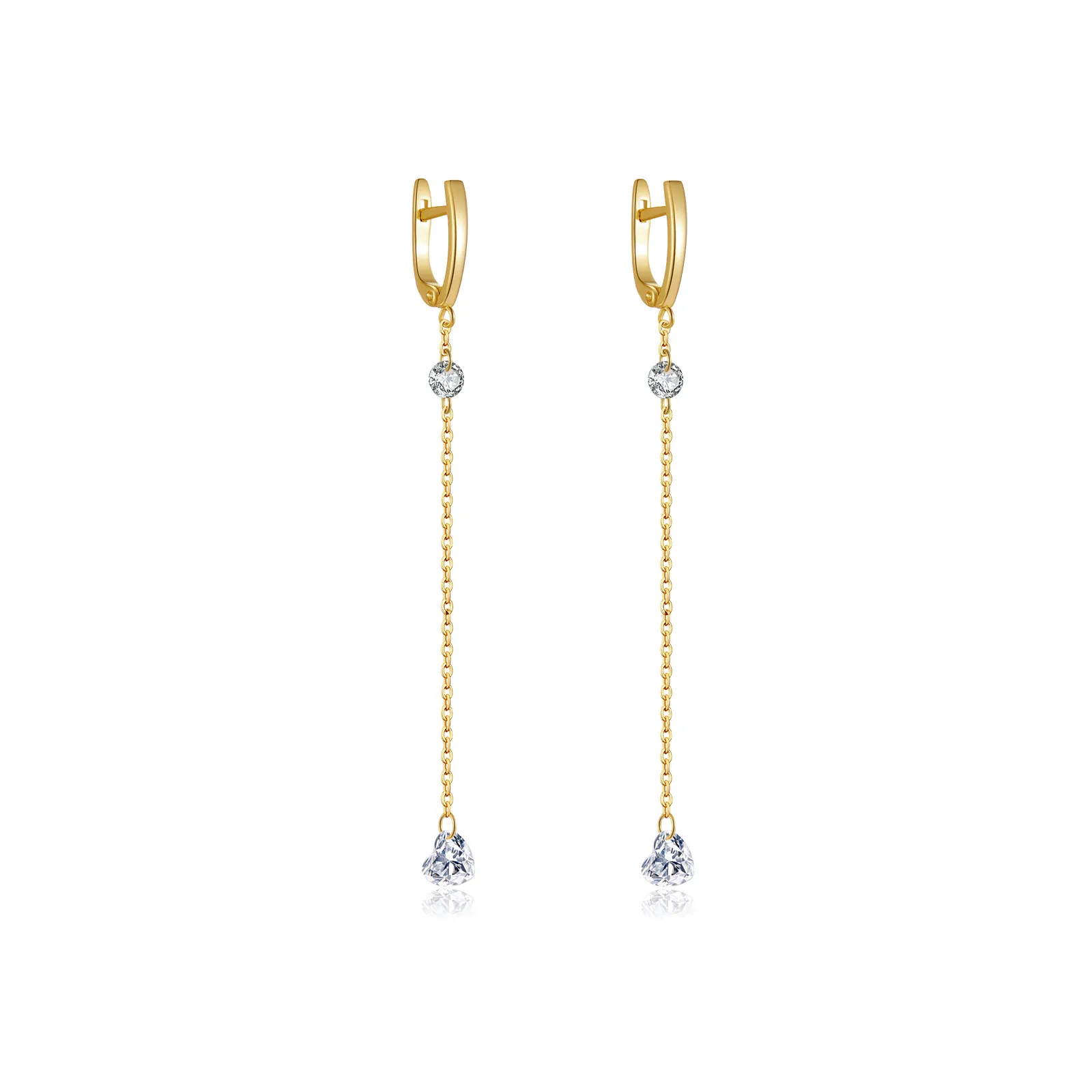 925 Sterling Silver Heart Zircon Tassel Earrings 60300229