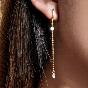 925 Sterling Silver Heart Zircon Tassel Earrings 60300229