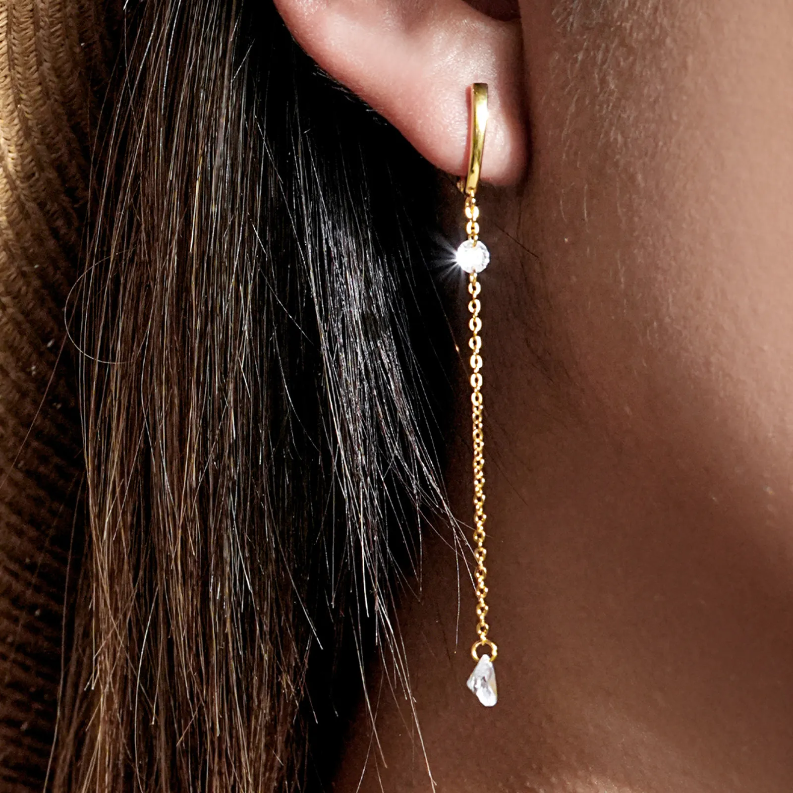 925 Sterling Silver Heart Zircon Tassel Earrings 60300229 - image1