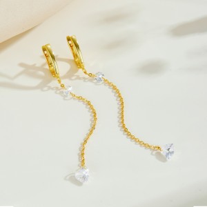 925 Sterling Silver Heart Zircon Tassel Earrings 60300229