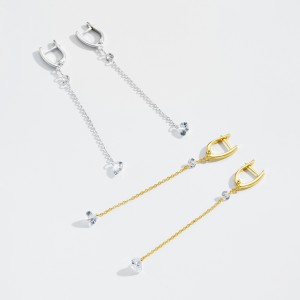 925 Sterling Silver Heart Zircon Tassel Earrings 60300229