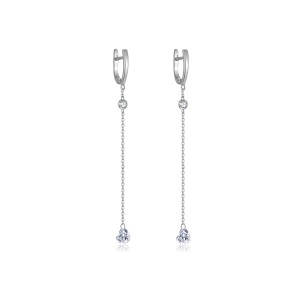 925 Sterling Silver Heart Zircon Tassel Earrings 60300229