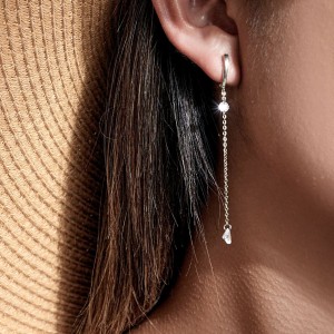 925 Sterling Silver Heart Zircon Tassel Earrings 60300229