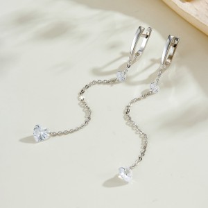 925 Sterling Silver Heart Zircon Tassel Earrings 60300229