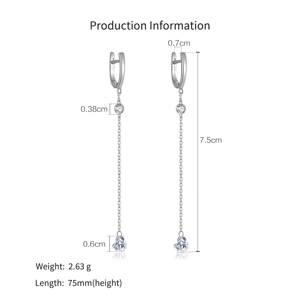 925 Sterling Silver Heart Zircon Tassel Earrings 60300229 - image2