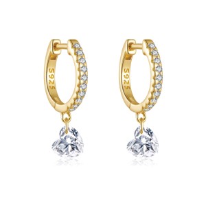 925 Sterling Silver Pave Heart Drop Huggies 60300230