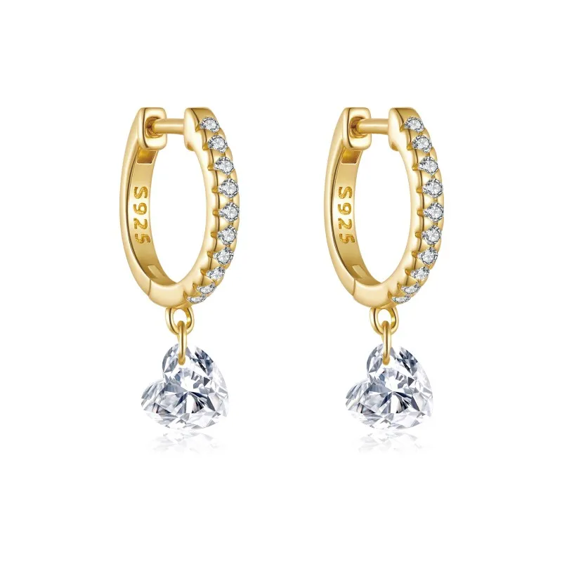 925 Sterling Silver Pave Heart Drop Huggies 60300230