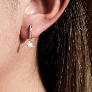 925 Sterling Silver Pave Heart Drop Huggies 60300230