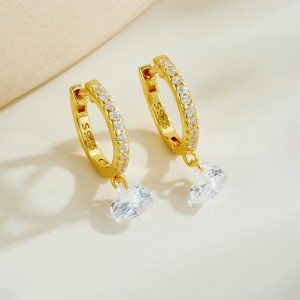 925 Sterling Silver Pave Heart Drop Huggies 60300230