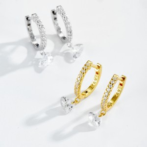 925 Sterling Silver Pave Heart Drop Huggies 60300230