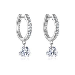 925 Sterling Silver Pave Heart Drop Huggies 60300230
