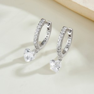 925 Sterling Silver Pave Heart Drop Huggies 60300230