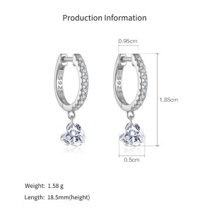 925 Sterling Silver Pave Heart Drop Huggies 60300230