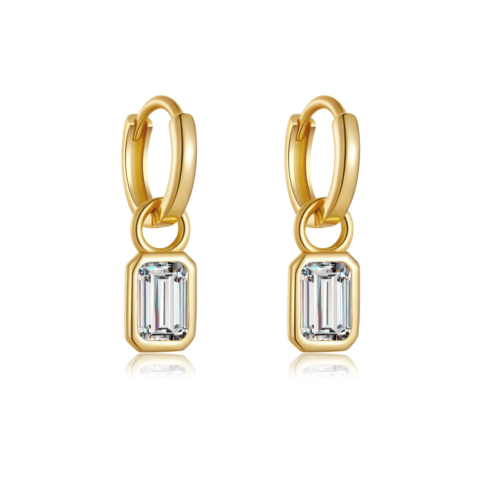 925 Sterling Silver Emerald-Cut Zircon Drop Huggies 60300231