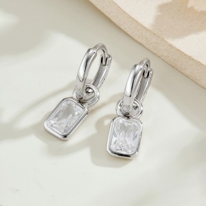 925 Sterling Silver Emerald-Cut Zircon Drop Huggies 60300231