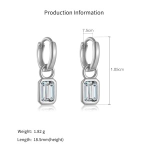 925 Sterling Silver Emerald-Cut Zircon Drop Huggies 60300231