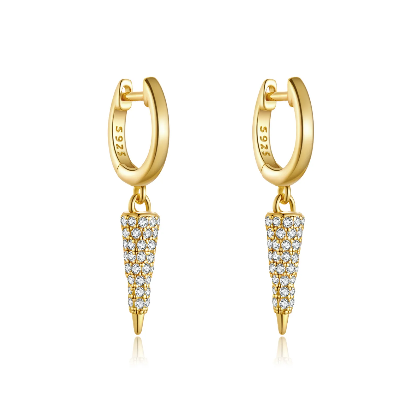 925 Sterling Silver Pave Cone Drop Earrings 60300232