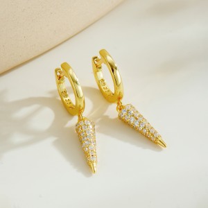 925 Sterling Silver Pave Cone Drop Earrings 60300232