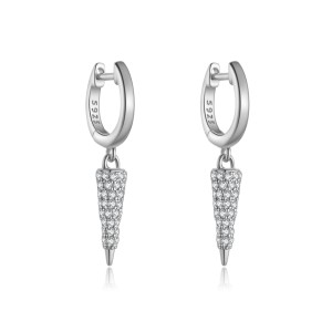 925 Sterling Silver Pave Cone Drop Earrings 60300232