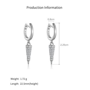 925 Sterling Silver Pave Cone Drop Earrings 60300232