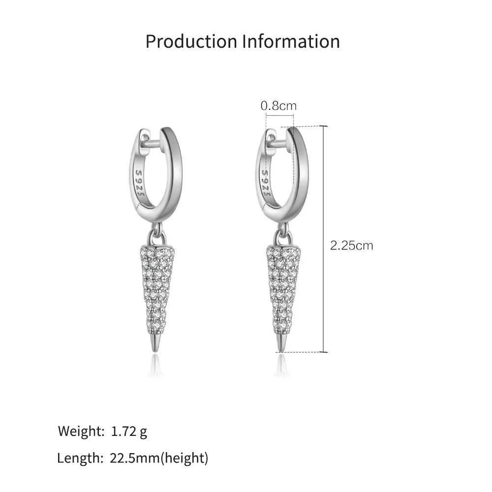 925 Sterling Silver Pave Cone Drop Earrings 60300232 - image2