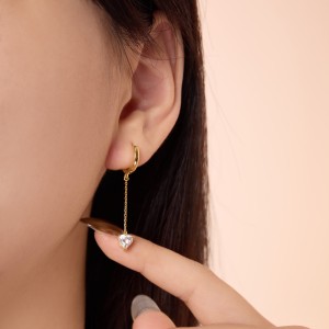 925 Sterling Silver Heart Chain Drop Huggie Hoops 60300234