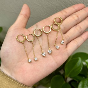 925 Sterling Silver Heart Chain Drop Huggie Hoops 60300234