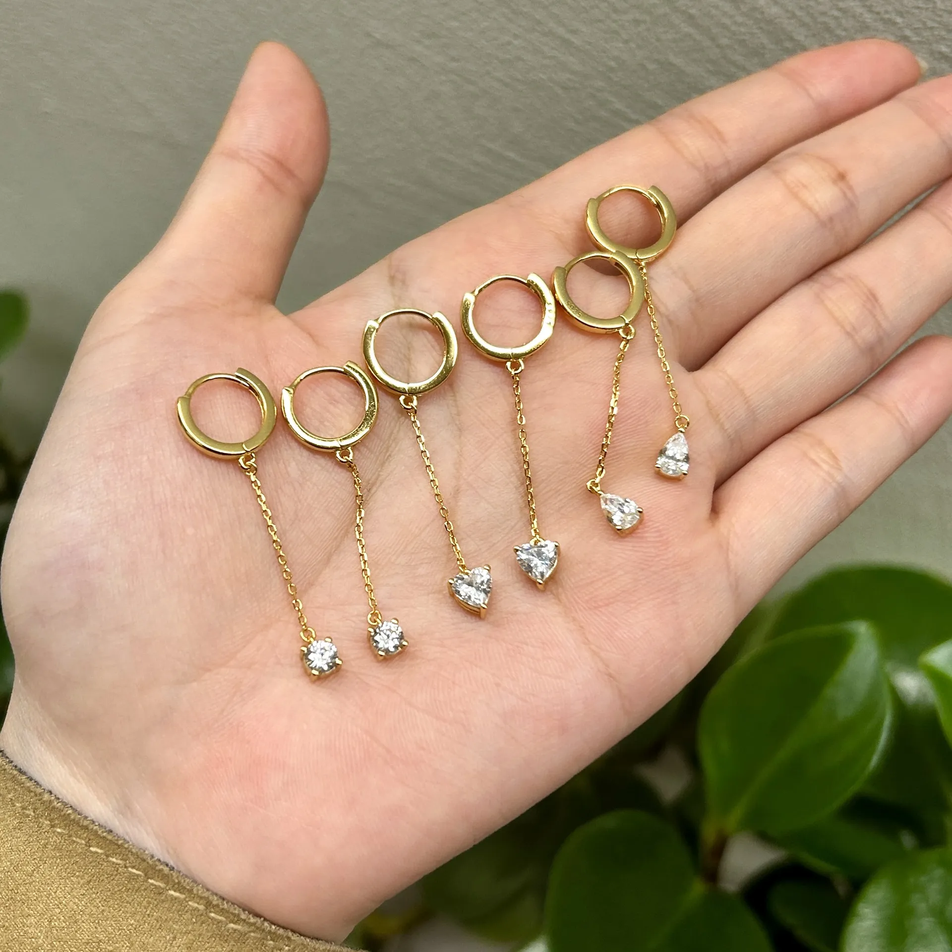 925 Sterling Silver Heart Chain Drop Huggie Hoops 60300234 - image3