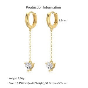 925 Sterling Silver Heart Chain Drop Huggie Hoops 60300234
