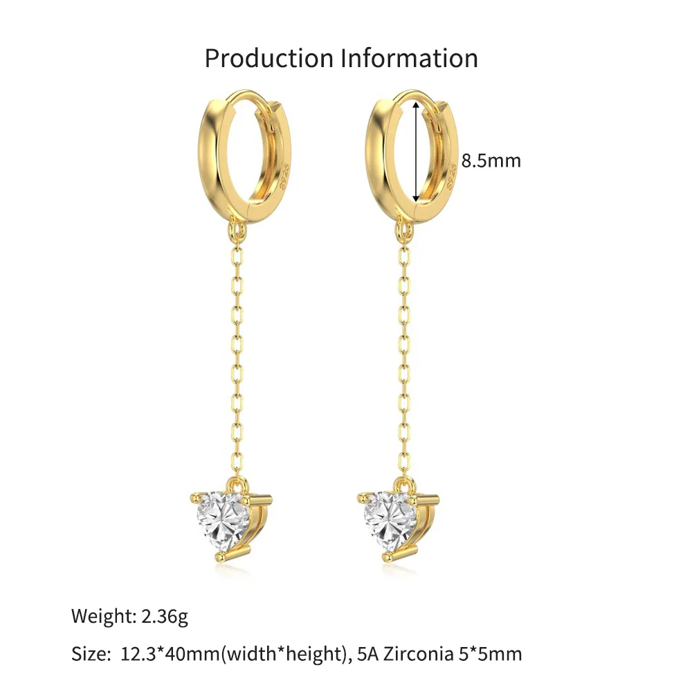 925 Sterling Silver Heart Chain Drop Huggie Hoops 60300234 - image4