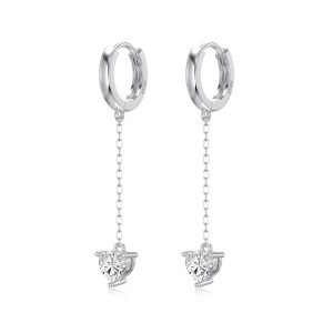 925 Sterling Silver Heart Chain Drop Huggie Hoops 60300234