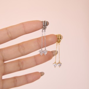 925 Sterling Silver Heart Chain Drop Huggie Hoops 60300234