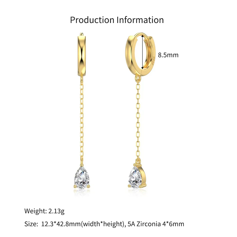 925 Sterling Silver Teardrop Chain Drop Huggie Hoops 60300235 - image4