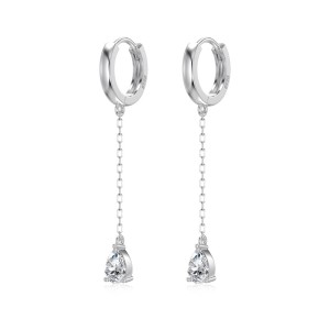 925 Sterling Silver Teardrop Chain Drop Huggie Hoops 60300235