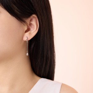 925 Sterling Silver Teardrop Chain Drop Huggie Hoops 60300235