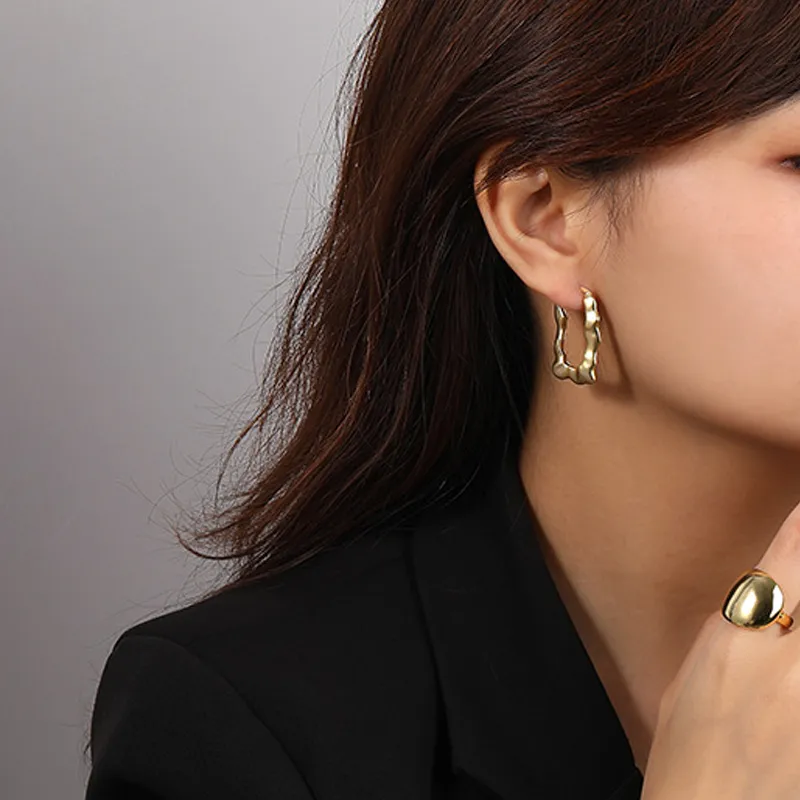 Vintage Ripple Pattern French Lock Hoop Earring 60400016 - image1