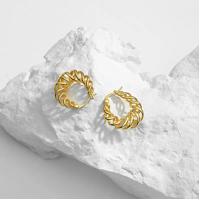 Vintage Hollow Spiral French Lock Hoop Earring 60400017 - image2