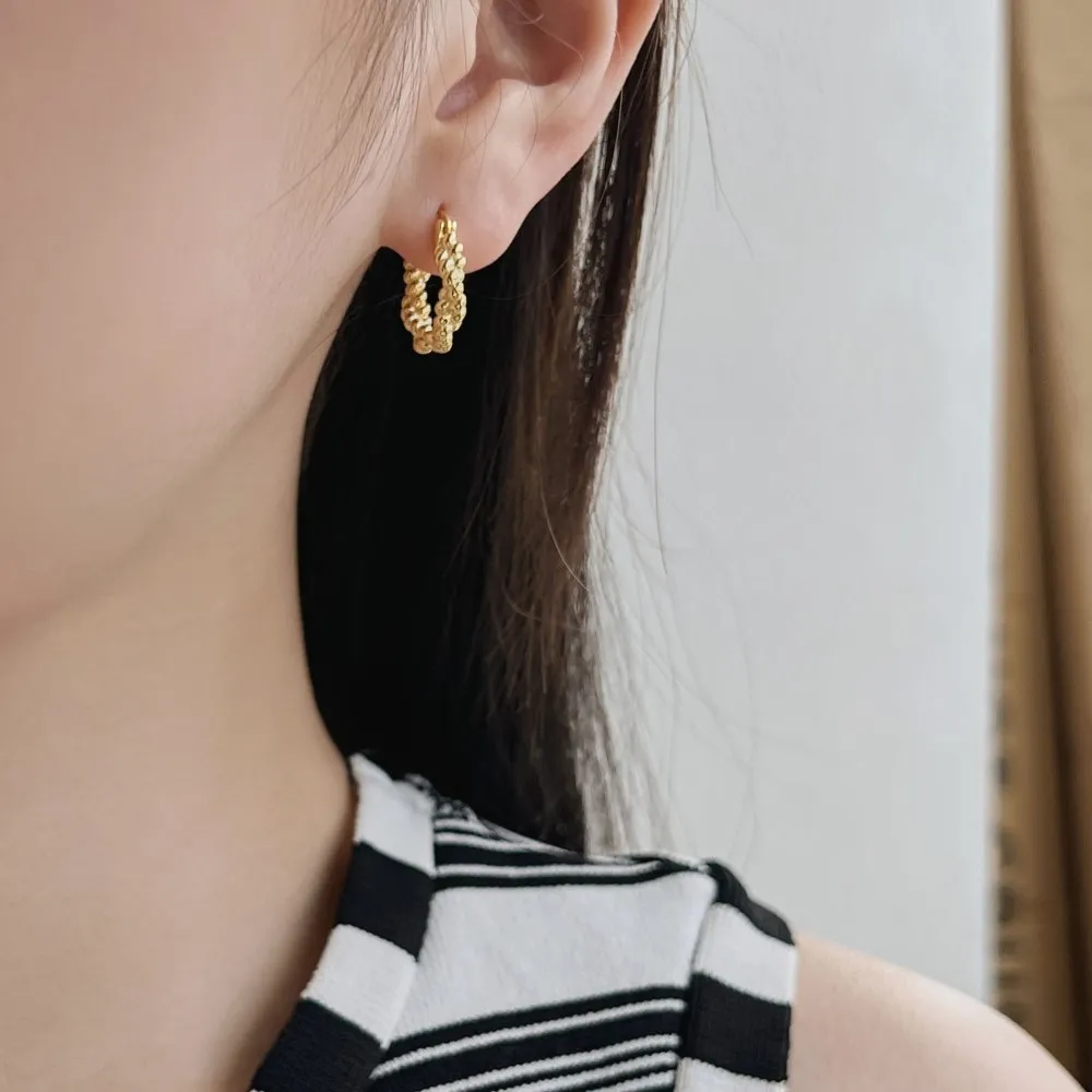 925 Sterling Silver Twisted French Lock Hoop Earring 60400018 - image1