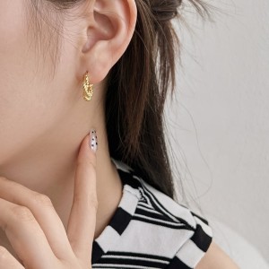 925 Sterling Silver Twisted French Lock Hoop Earring 60400018