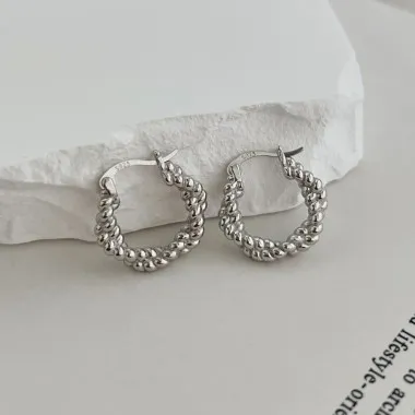 925 Sterling Silver Twisted French Lock Hoop Earring 60400018