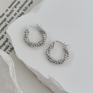 925 Sterling Silver Twisted French Lock Hoop Earring 60400018