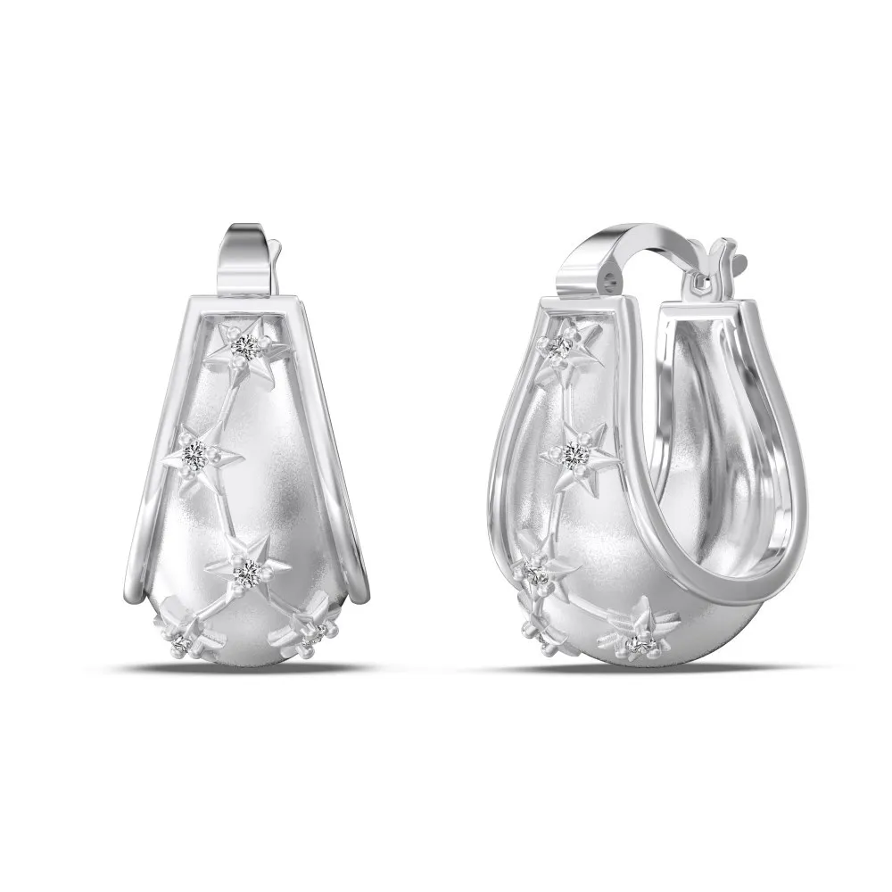 S925 Brushed Zirconia Star French Lock Earring 60400021