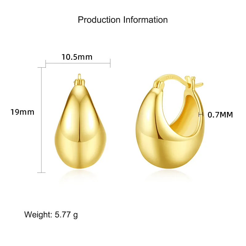925 Sterling Silver Waterdrop French Lock Hoop Earring 60400022 - image2