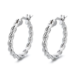 925 Sterling Silver Vintage Twisted Cable Hoop Earrings 60400025